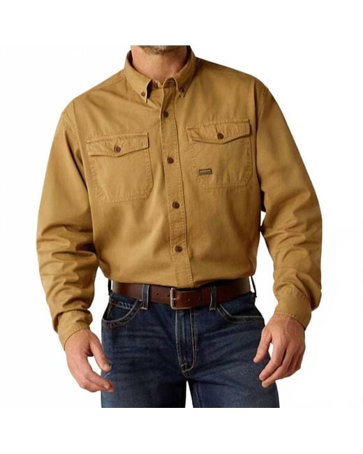Ariat Brown Washed Twill Work Button Down Shirt for men