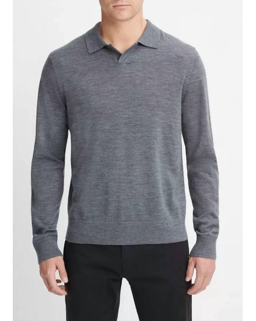 Vince Gray Merino Wool Long-sleeve Johnny Collar Shirt for men