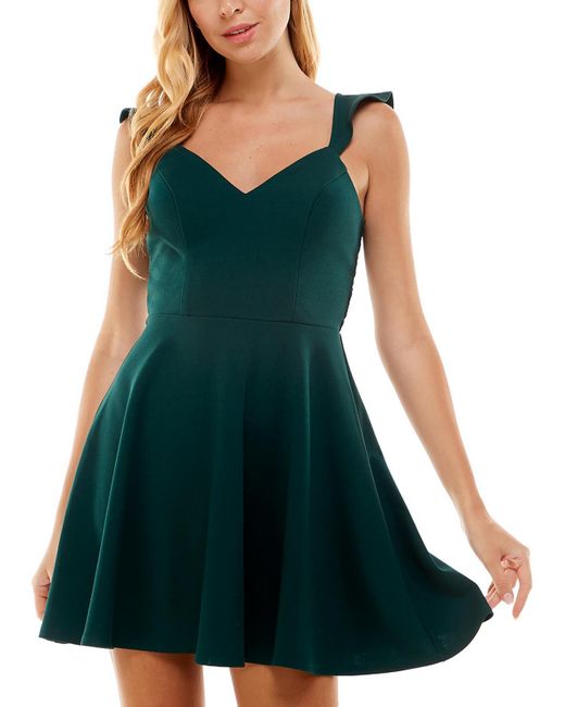 City Studios Green Juniors Lace Back Above Knee Fit & Flare Dress