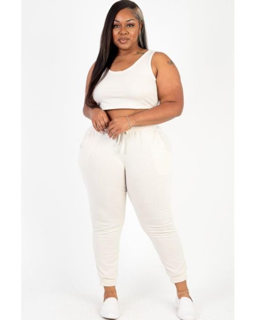 TRUEDAMES Women's White Plus Size French Terry Cropped Tank Top