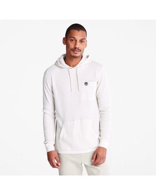 Timberland White Waffle Knit Hoodie Polo Shirt for men