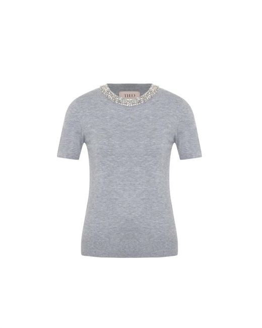 Theo the Label Gray Nomia Embellished Knit Tee