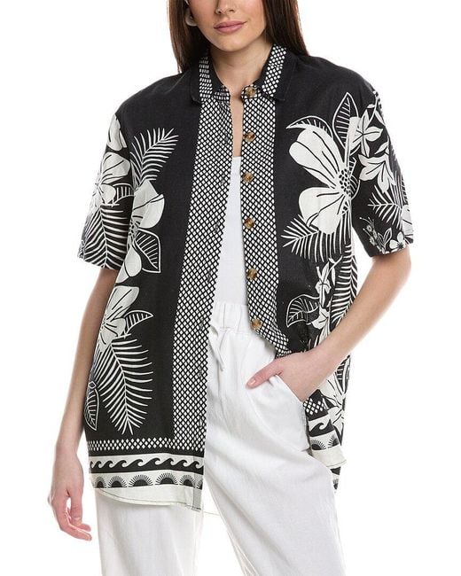 Farm Rio Black Macaw Elegance Uni Linen-blend Shirt