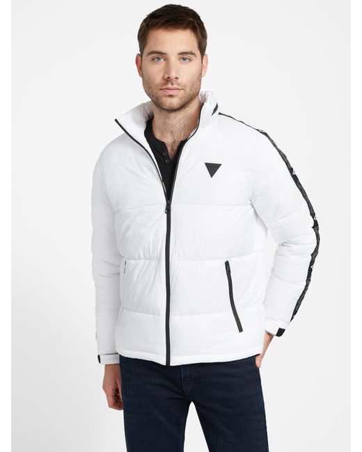 Guess Factory Martie Quilted Logo Tape Puffer Jacket in White for