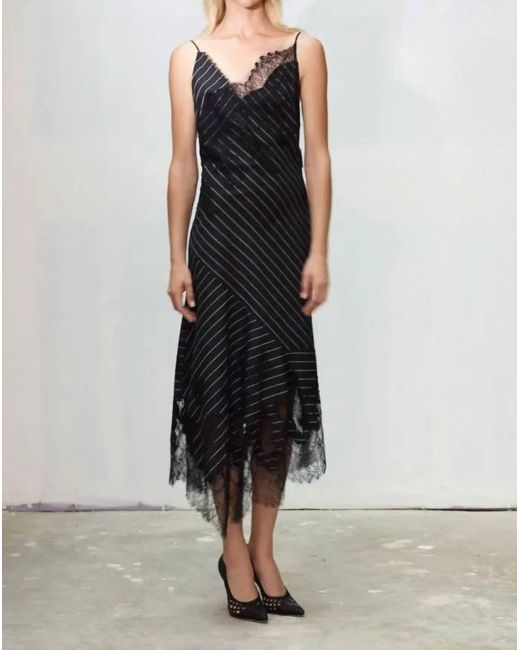 Jason Wu Black Pinstripe Lace Strappy Cocktail Dress