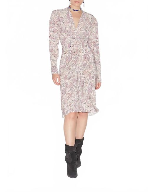 chinese dress ladies Isabel Marant Etoile Paris. Dark Navy Viscose Semi-Sheer Long Sleeve  Pleated Embroidered Shift Dress