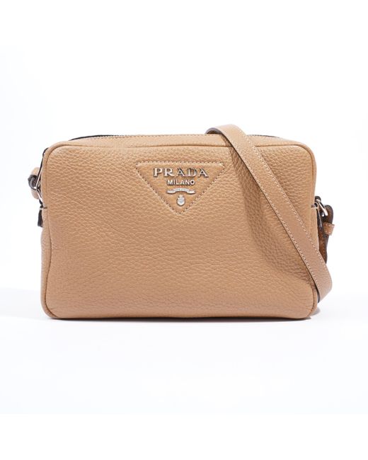 Prada Natural Two Strap Double Zip Leather Crossbody Bag