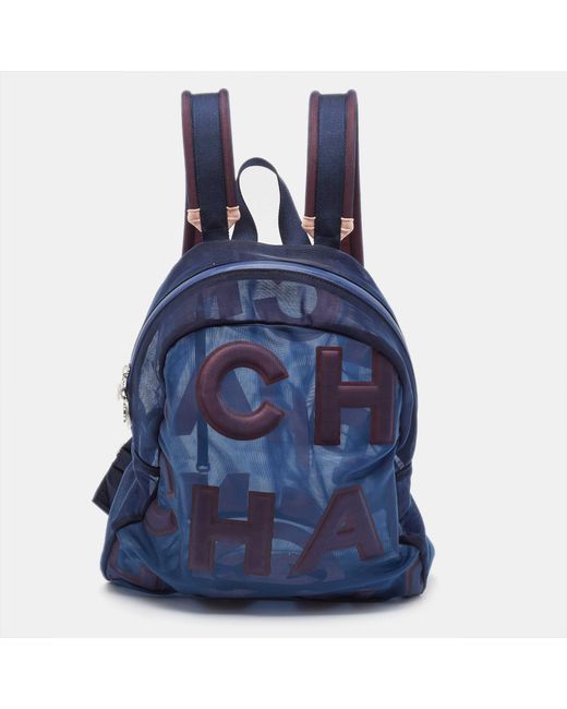 Chanel Blue /pink Mesh Logo Backpack
