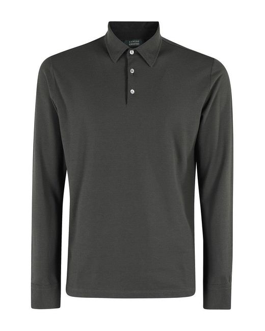 Zanone Black Long-Sleeved Polo Shirt for men