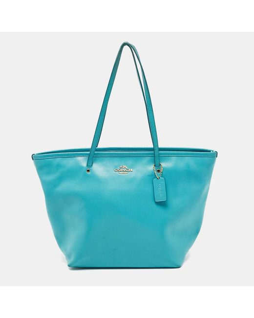 COACH Blue Turquoise Leather Street Zip Tote