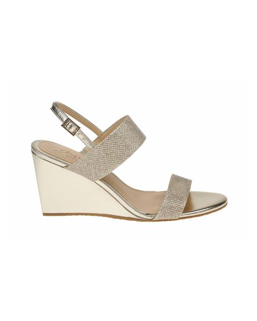 Badgley Mischka Nisa Glitter Metallic Wedge Sandals in White | Lyst