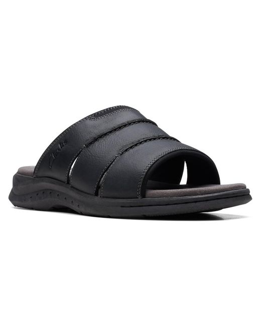 Clarks Black Walkford Easy Leather Slide Mule Sandals