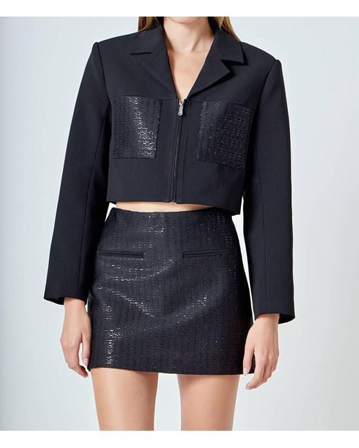 Endless Rose Blue Sequins Combo Jacket