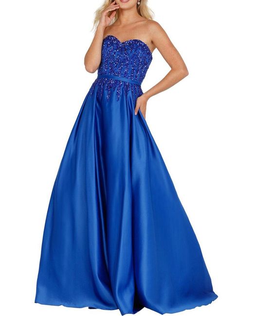 Terani Blue Embellished Bodice Dress