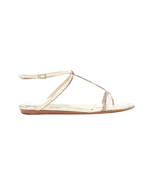 Jimmy Choo White Nude Scaled Leather Strappy Thong Flat Sandals