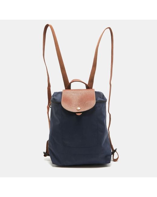 Longchamp Blue Brown/navy Nylon Le Pliage Backpack