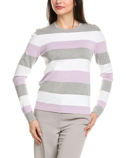 St. John Gray Candy Stripe Sweater