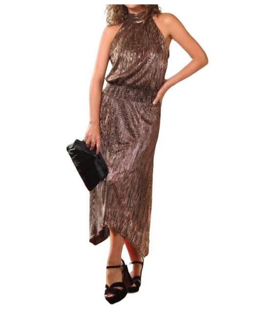 Veronica M Brown Smocked Pleated Maxi Dress