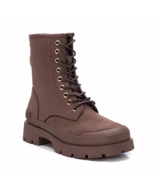 Xti Brown Suede Lace-Up Booties