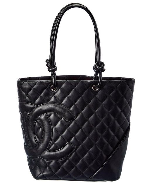 Chanel Black Quilted Lambskin Leather Medium Cambon Tote (Authentic Pre- Owned)