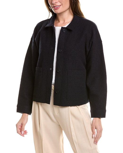 Eileen Fisher Black Classic Collar Wool Jacket