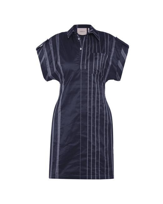 Theo the Label Women's Blue Theia Striped Taffeta Camp Dress