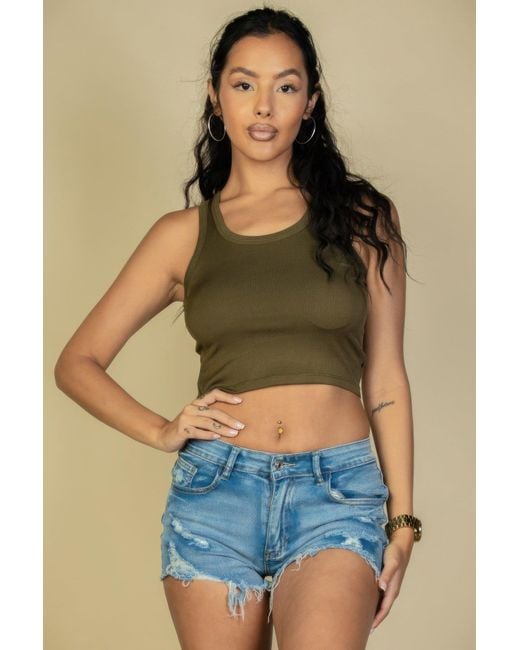 TRUEDAMES Blue Ribbed Tank Top