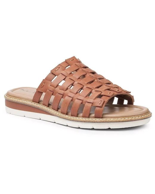 Me Too Brown Arien Sandals 6.5 Leather Memory Foam Slip-On Slide Khd453