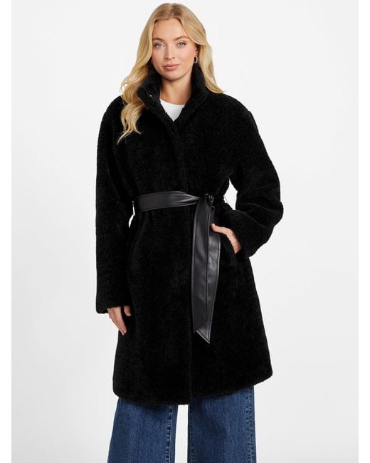 Guess Black Laila Shearling Coat