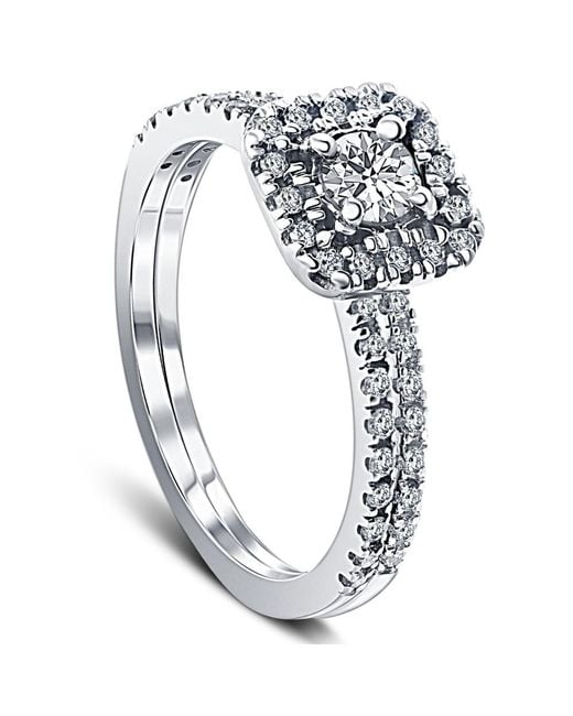 Pompeii3 Multicolor 1/2 Ct Tdw Diamond Cushion Halo Engagement Wedding Ring Set White Gold Lab Grown