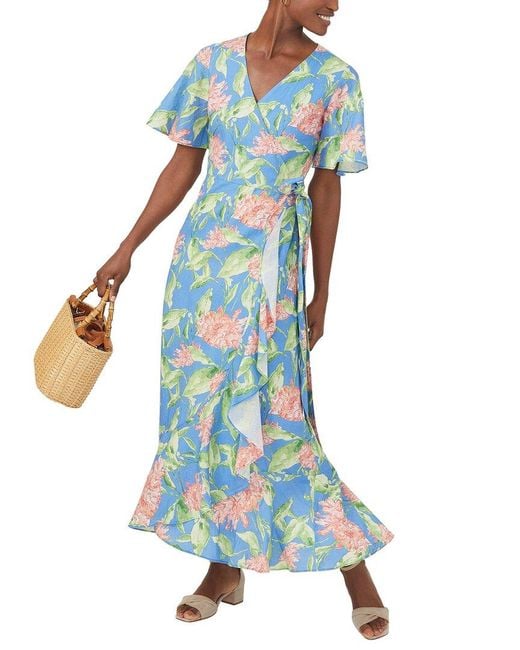 J.McLaughlin Blue Peony Bloom Audette Linen-blend Dress