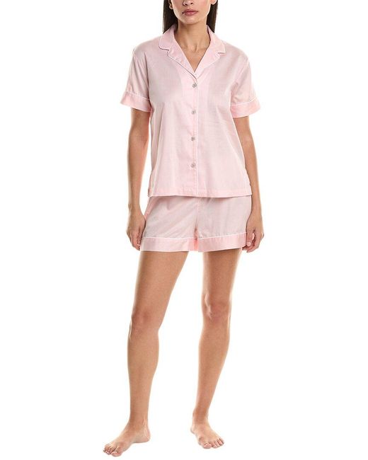 Natori Pink 2pc Sateen Pajama Set