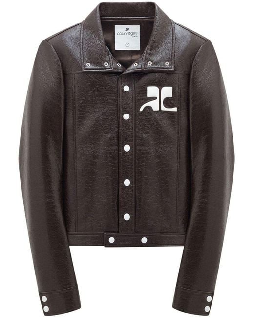 Courreges Black Structured Faux-Leather Jacket With Logo Patch for men