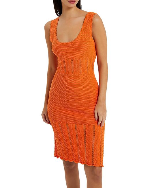 French Connection Orange Crochet Knee-length Sweaterdress