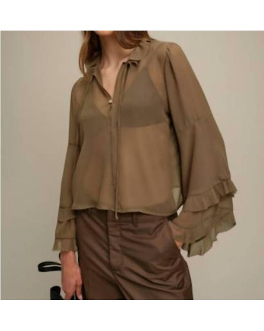 DELUC Brown Bradley Ruffle-Cuff Blouse