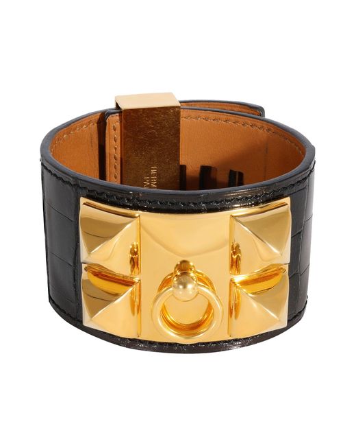 Hermès Metallic Collier De Chien Bracelet Black Shiny Alligator Bracelet 2013
