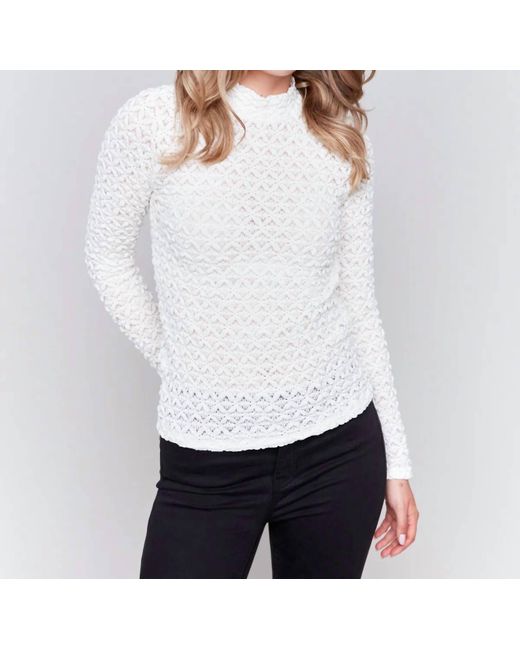 Charlie b White Lace Mock Neck Top