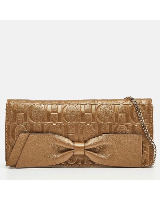 CH by Carolina Herrera Natural Monogram Embossed Leather Audrey Chain Clutch