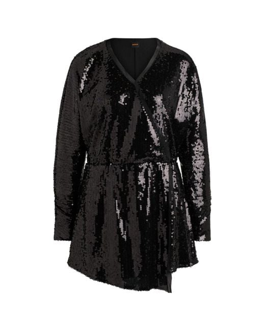 Boss Black Sequinned Jumpsuit With Wrap Front