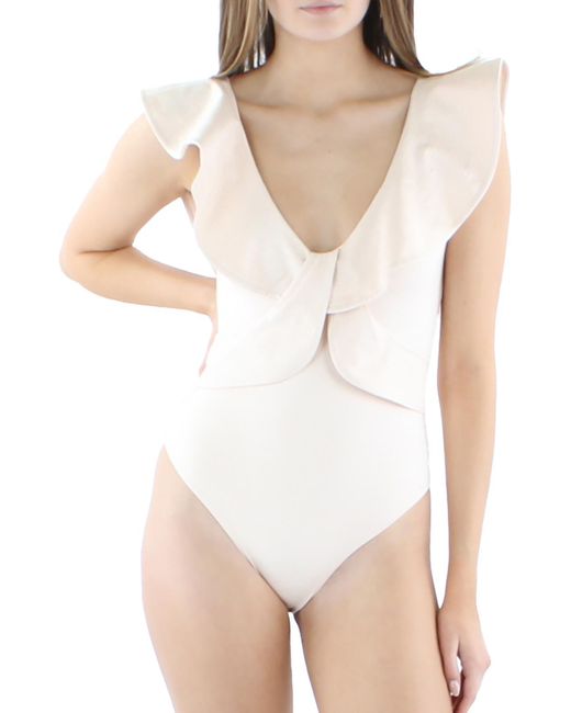 Johanna Ortiz White Raw Wild Sunset Ruffed Criss-cross Front One-piece Swimsuit
