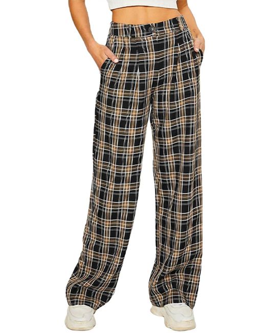 Pretty Garbage Black Checked Cotton-Blend Twill Wide-Leg Pant