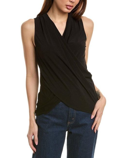 Vince Camuto Black Draped Surplice Tank