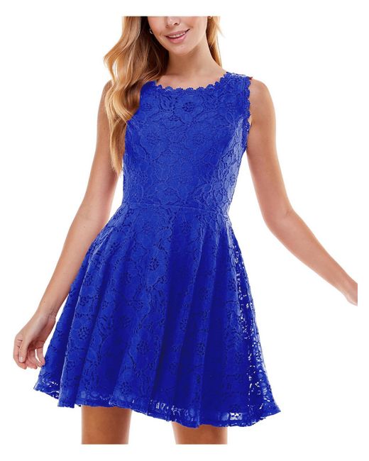 City Studios Blue Juniors Lace Trim Mini Fit & Flare Dress