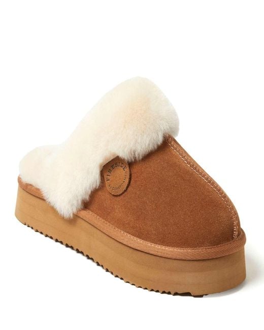 Dearfoams Women's Brown Fireside By Melton Genuine Shearling