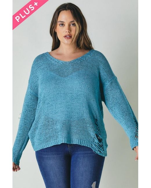 TRUEDAMES Blue Plus Solid Round Neck Sweatrer