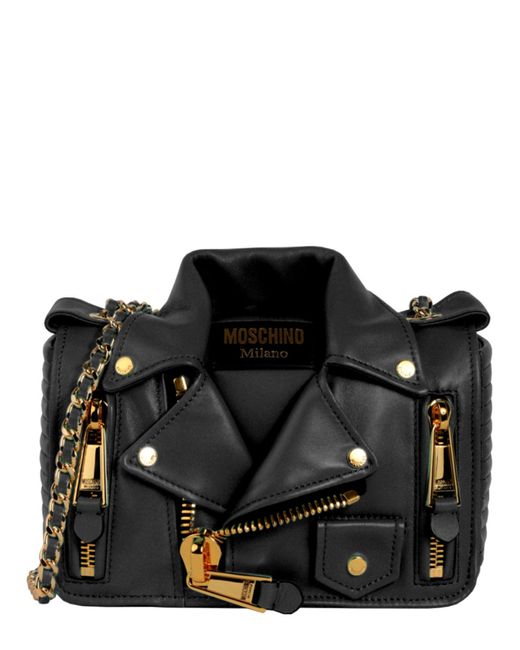 Moschino Black Leather Jacket Shoulder Bag