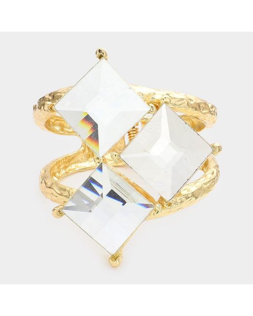 Fashnzfab Metallic Triple Square Stone Hinged Bracelet
