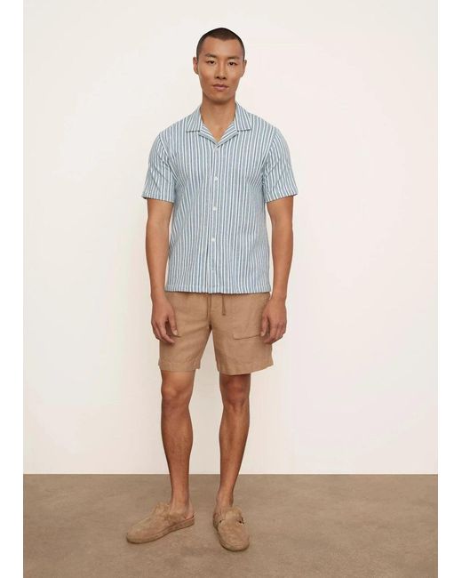Vince Blue Cabana Shirt Striped Cotton Button Front Collared Kfc47 for men