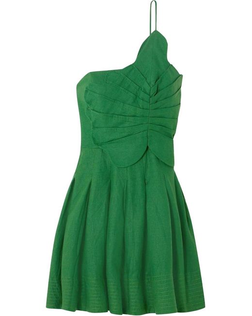 Farm Rio Green One Shoulder Lea Mini Dress
