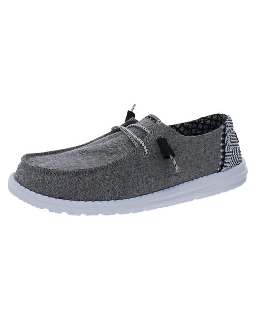 Hey Dude Black Wendy Chambray Woven Canvas Slip-on Casual And Fashion Sneakers